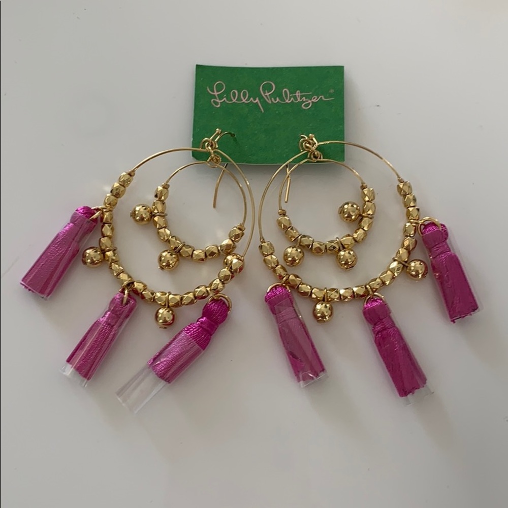 Gold and purple Lilly Pulitzer dangle earrings